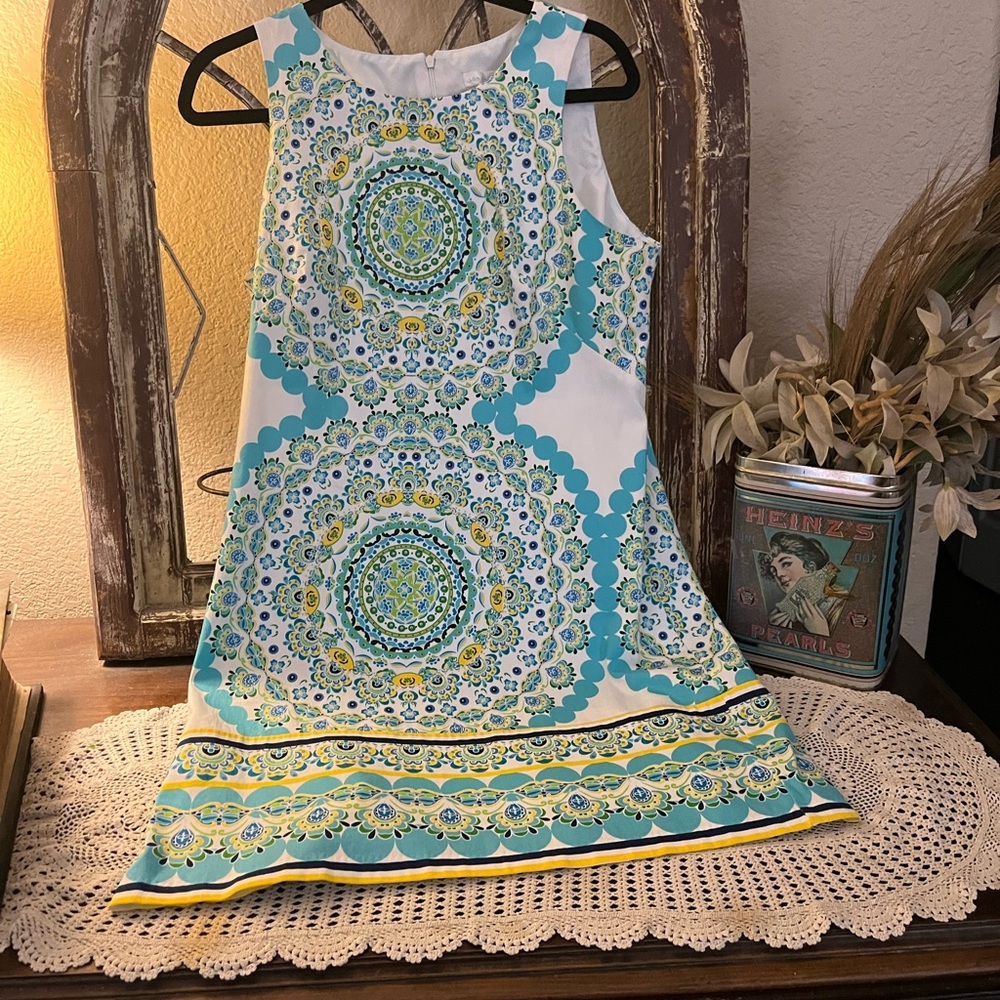 London Times Dress ,Size 11/12 Mini Dress , White , Teal ,Black , and Bl…